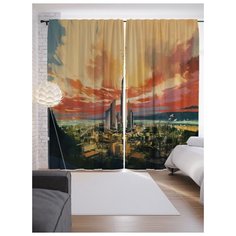 Портьеры JoyArty Зарево над небоскребами на ленте 265 см (p-18083)