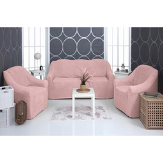 Комплект чехлов на диван и кресла плюшевый Venera Soft sofa set, розовый, 3 предмета