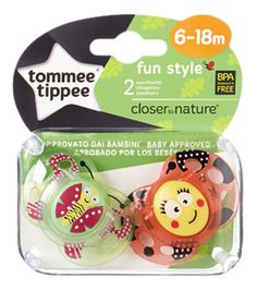 Набор детских пустышек tommee tippee Веселые животные. Бабочка (6-18 мес.) 2 шт.