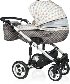 Коляска 3 в 1 Amarobaby Soft Кремовая с серым ромбы