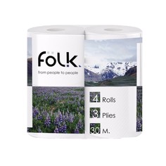 Туалетная бумага с маркировкой FOLK 3 слоя 4 шт, в упаковке