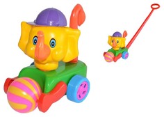 Каталка с ручкой "Слон с мячиком" Польская пластмасса