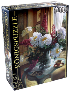 Konigspuzzle. Пазлы 1000 элементов. Цветы На Кофейном Столике Königspuzzle