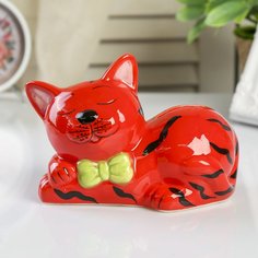 Копилка керамика "Полосатый котёнок с бантиком"10,8х15,5х9 см Sima-Land