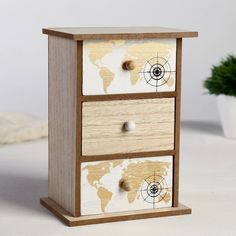 Шкатулка дерево комод 3 ящика "Золотая карта мира" 21х15х11 см Sima-Land