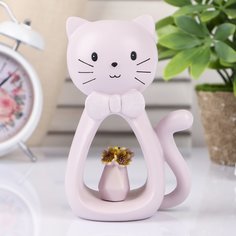 Копилка полистоун "Котенок с бантом и вазой цветов"15х9,5х6 см Sima-Land