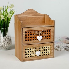 Шкатулка 2 ящика плетёнка с сердечками 18,2х22х11,5см Sima-Land 4466369