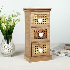 Шкатулка 3 ящика плетёнка с сердечками 30,5х14,8х9,5см Sima-Land 4466372