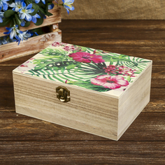 Шкатулка дерево Экзотические цветы в листьях 9х20,8х15,7 см Sima-Land 3742975