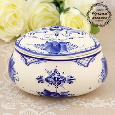 Шкатулка овальная, гжель, фарфор,автор Гончарова, d=11 см Sima-Land 3537719