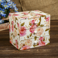 Шкатулка 3 ящика Королевские пионы 14,8х15,6х11,6см Sima-Land 3737503