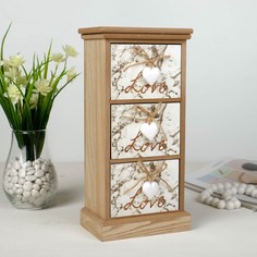 Шкатулка дерево 3 ящика Мрамор с сердечками 30,5х14,8х9,5 см Sima-Land 4466371