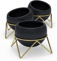 Набор из 3 горшков для растений на подставке Potsy черный-латунь Umbra