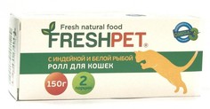 Влажный корм для кошек FreshPet Ролл с индейкой и белой рыбой, 150г