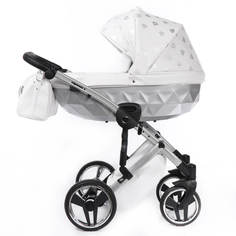 Коляска детская 2 в 1 JUNAMA GLOW JGL-03 белая кожа/серебро