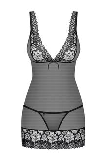 Сорочка из полупрозрачной сеточки с кружевной отделкой черный L/XL Obsessive