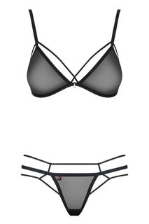 Соблазнительный полупрозрачный комплект белья со стреп-лентами черный L/XL Obsessive