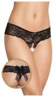 Шортики с бантиком открытые кружевные SoftLine Collection, черный, S/M