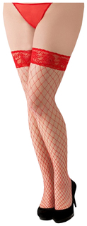 Чулки в крупную сетку (с силик. полосками) SoftLine Collection, красный, XL