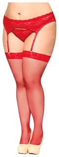 Чулки-сетка на кружевной резинке SoftLine Collection, красный, XXXL