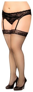 Чулки-сетка на кружевной резинке SoftLine Collection, черный, XXXL