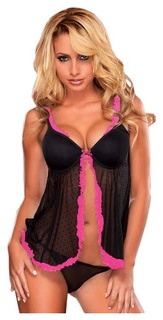 Бэби-долл Hustler Lingerie с лифом push-up и розовым кружевом