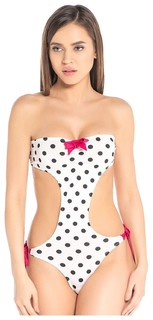 Монокини Hustler Lingerie белое в черный горошек