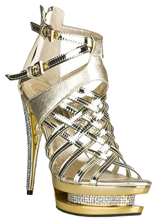 Босоножки Hustler Shoes лаковые со стразами золотые р.40