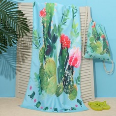 Полотенце пляжное в сумке Этель "Кактусы", 70*140 см, микрофибра, 100% п/э Этель