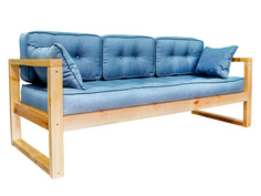 Прямой диван Астер сосна натуральный Голубой, рогожка АНД