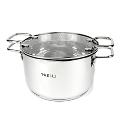 Кастрюля из нержавеющей стали со стеклянной крышкой 6.1л Kelli