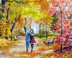 Картина по номерам Белоснежка "Осенний парк, скамейка, двое", 40x50