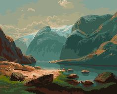 Картина по номерам Фрея "Озеро в горах Швейцарии", 40x50 Freya