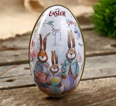 Шкатулка яйцо металлическая Семья кроликов Сима ленд