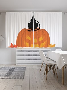 Шторы под лён «Кот на тыкве», серия Oxford DeLux, 290х180 см Joy Arty