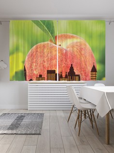 Шторы под лён «Яблочные небоскребы», серия Oxford DeLux, 290х180 см Joy Arty