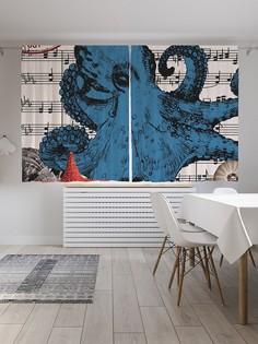 Шторы под лён «Осьминог и ноты», серия Oxford DeLux, 290х180 см Joy Arty