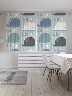 Шторы под лён «Друзья чайка да кит», серия Oxford DeLux, 290х180 см Joy Arty