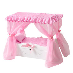 Кровать с выдвижным ящиком для кукол PAREMO с постельным бельем и балдахином, цвет белый
