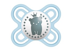 Пустышка силиконовая MAM Perfect Start Fairytale с контейнером, голубая, 0-2 мес.