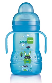 Тренировочный поильник MAM Trainer+ силиконовая соска в комплекте, голубой, 220 мл, 4м+