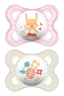 Пустышка силиконовая MAM Original 2 шт. с контейнером, розовая и бежевая, 0-6 мес.