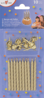 Свечи для торта Herlitz золотые с подсвечником, 10 шт.