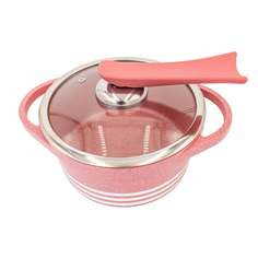 Кастрюля с антипригарным покрытием 20 см, розовый мрамор, MARMA MM-POT-01