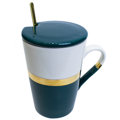 Кружка с крышкой с рисунком Золотистая полоска, MARMA MM-CUP-24