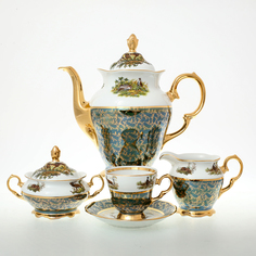 Кофейный сервиз Sterne porcelan Охота Зеленая 6 персон 17 предметов