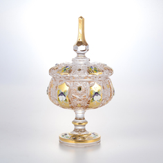 Конфетница с крышкой с золотом Bohemia Max Crystal 10см