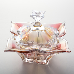 Конфетница с крышкой красная Bohemia Gold Florale 20 см