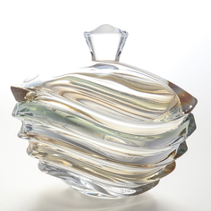 Конфетница с крышкой зеленая Bohemia Gold Wave R-G 22 см