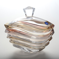 Конфетница с крышкой красная Bohemia Gold Wave R-G 22 см